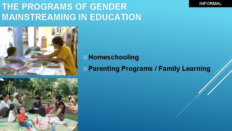 THE PROGRAMS OF GENDER MAINSTREAMING IN EDUCATION INFORMAL Homeschooling Parenting Programs / Family Learning
