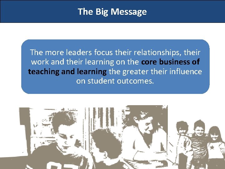 The Big Message The more leaders focus their relationships, their work and their learning