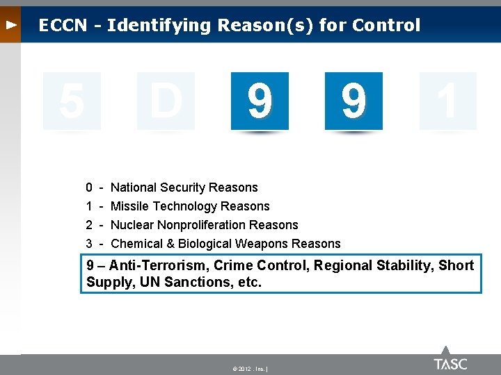 ECCN - Identifying Reason(s) for Control 5 D 9 9 1 0 - National