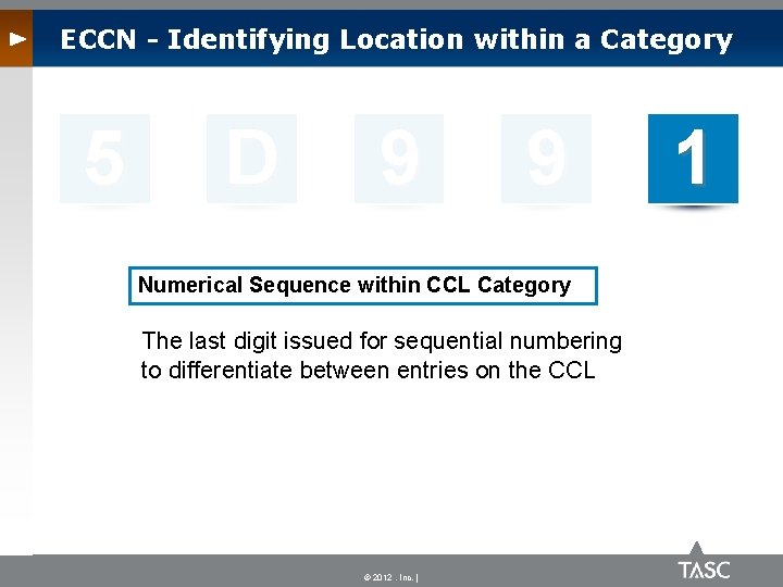 ECCN - Identifying Location within a Category 5 D 9 9 Numerical Sequence within