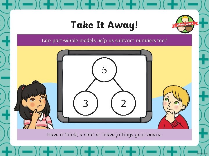 Take It Away! Can part-whole models help us subtract numbers too? 5 3 2