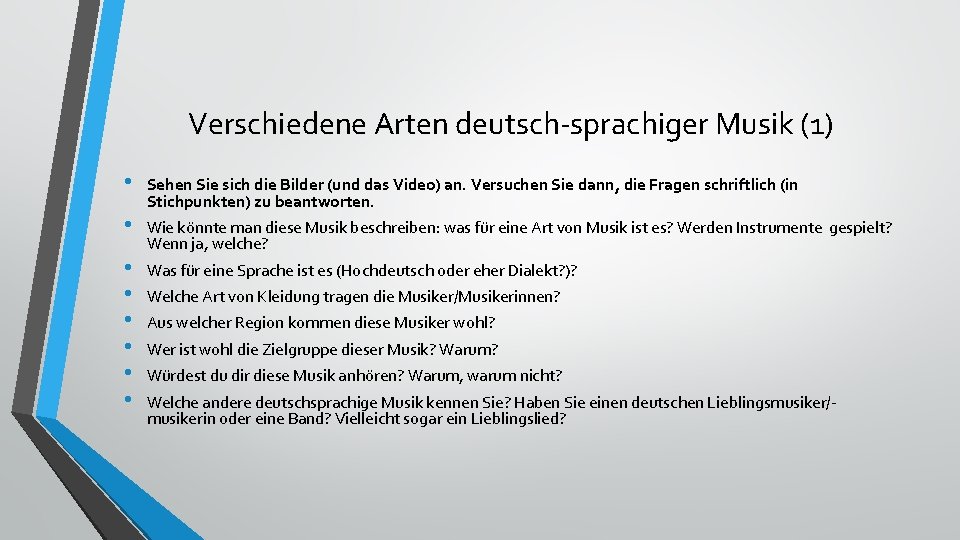 Verschiedene Arten deutsch-sprachiger Musik (1) • • Sehen Sie sich die Bilder (und das