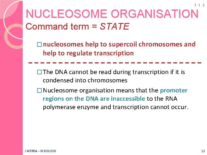 7. 1. 3 NUCLEOSOME ORGANISATION Command term = STATE � nucleosomes help to supercoil