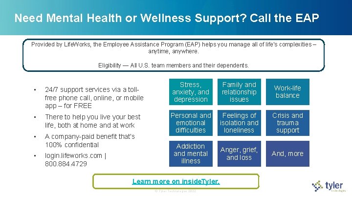 Need Mental Health or Wellness Support? Call the EAP Provided by Life. Works, the Need Mental Health or Wellness Support? Call the EAP Provided by Life. Works, the