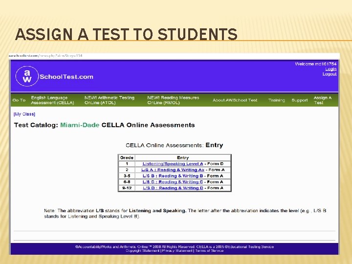 ASSIGN A TEST TO STUDENTS 