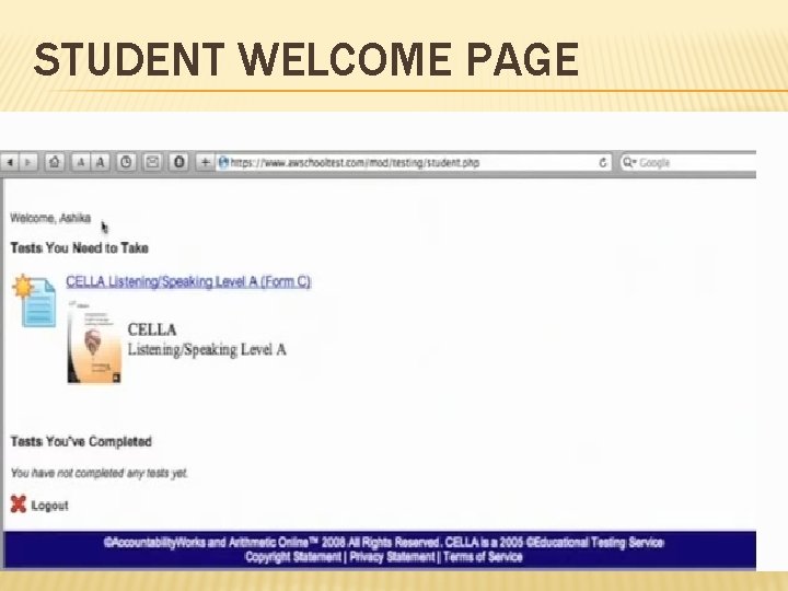 STUDENT WELCOME PAGE 