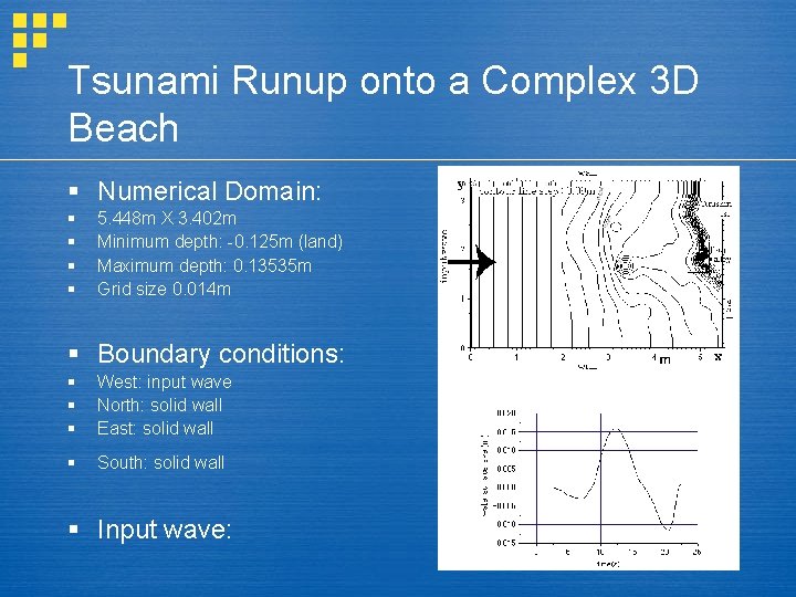 Tsunami Runup onto a Complex 3 D Beach § Numerical Domain: § § 5.