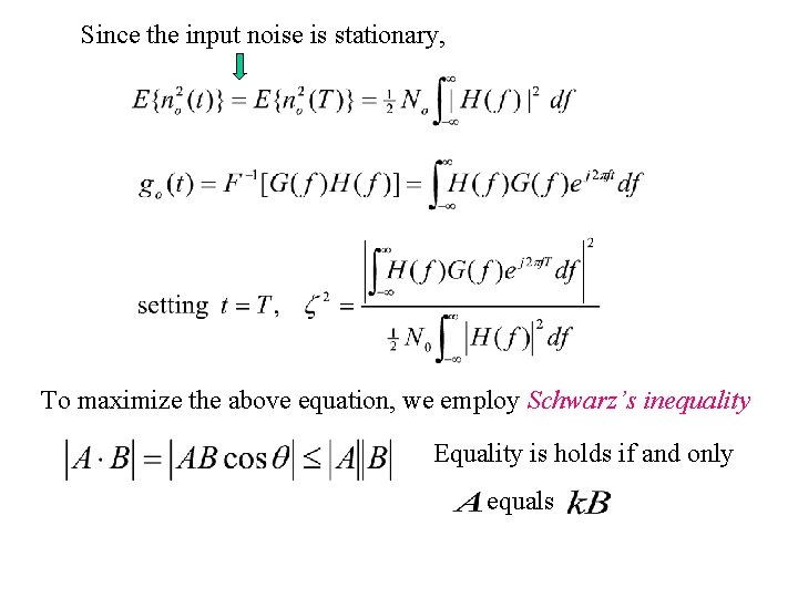 Since the input noise is stationary, To maximize the above equation, we employ Schwarz’s