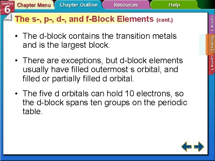The s-, p-, d-, and f-Block Elements (cont. ) • The d-block contains the