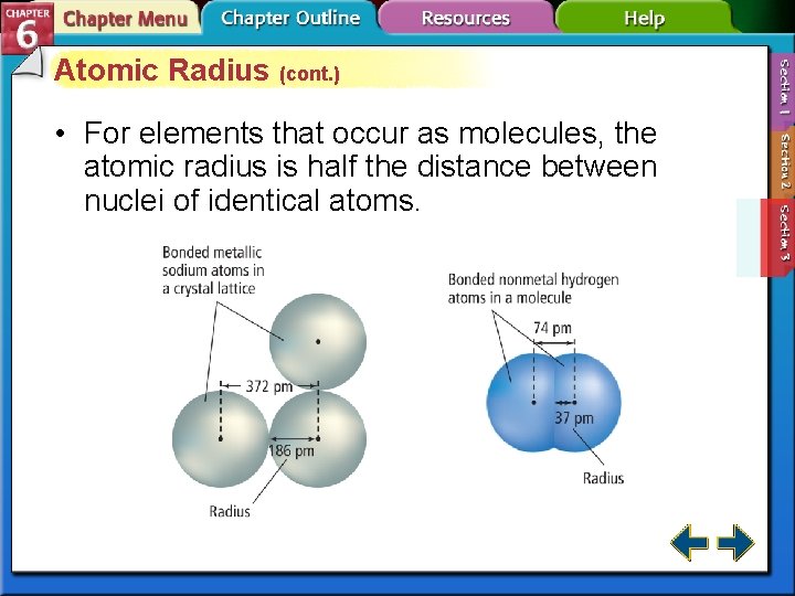 Atomic Radius (cont. ) • For elements that occur as molecules, the atomic radius