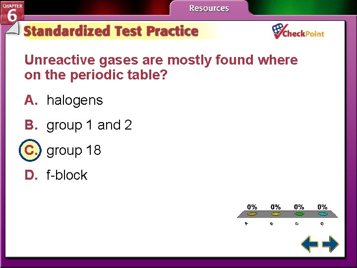 Unreactive gases are mostly found where on the periodic table? A. halogens B. group