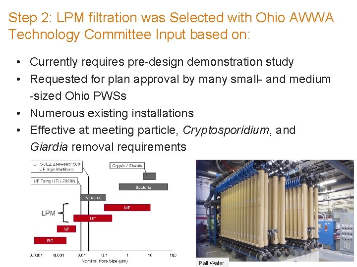 Step 2: LPM filtration was Selected with Ohio AWWA Technology Committee Input based on: