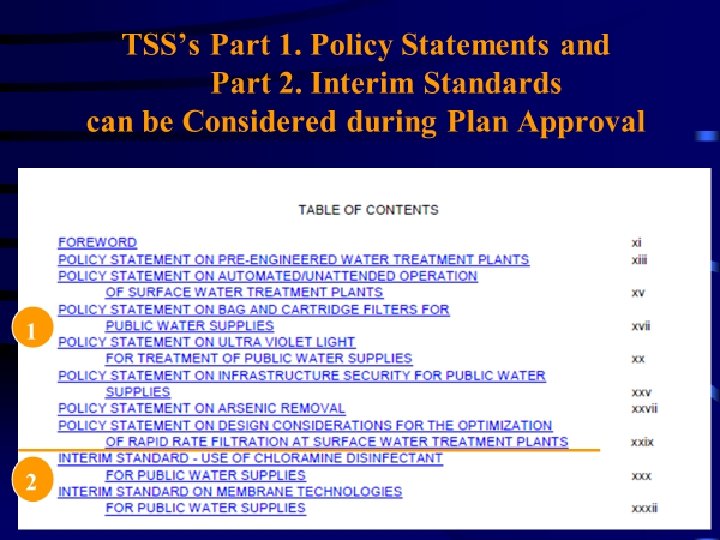 TSS’s Part 1. Policy Statements and Part 2. Interim Standards can be Considered during
