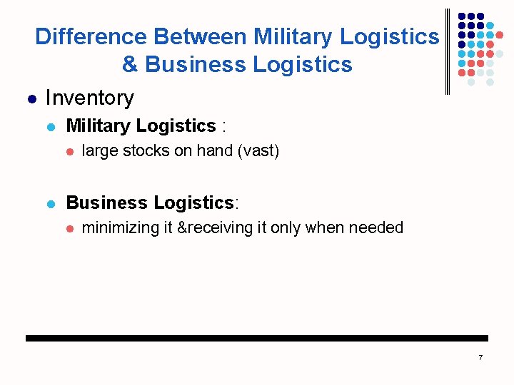 Difference Between Military Logistics & Business Logistics l Inventory l Military Logistics : l