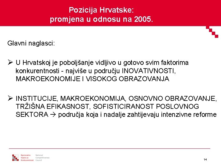 Pozicija Hrvatske: promjena u odnosu na 2005. Glavni naglasci: Ø U Hrvatskoj je poboljšanje