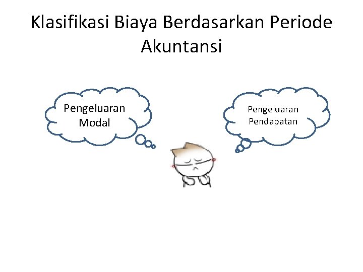 Klasifikasi Biaya Berdasarkan Periode Akuntansi Pengeluaran Modal Pengeluaran Pendapatan 