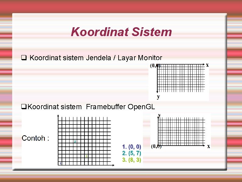 Koordinat Sistem q Koordinat sistem Jendela / Layar Monitor q. Koordinat sistem Framebuffer Open.