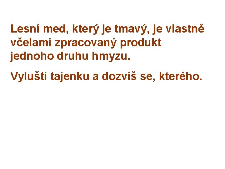 Lesní med, který je tmavý, je vlastně včelami zpracovaný produkt jednoho druhu hmyzu. Vylušti