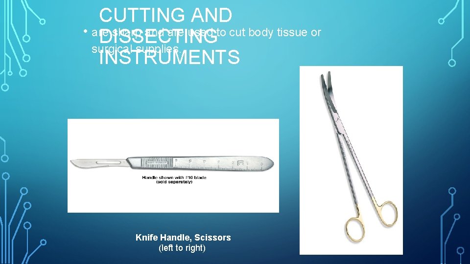 CUTTING AND • are sharp and are used to cut body tissue or DISSECTING