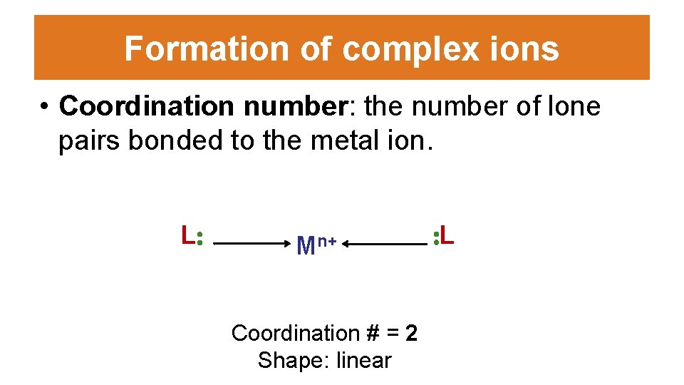 Formation of complex ions • Coordination number: the number of lone pairs bonded to