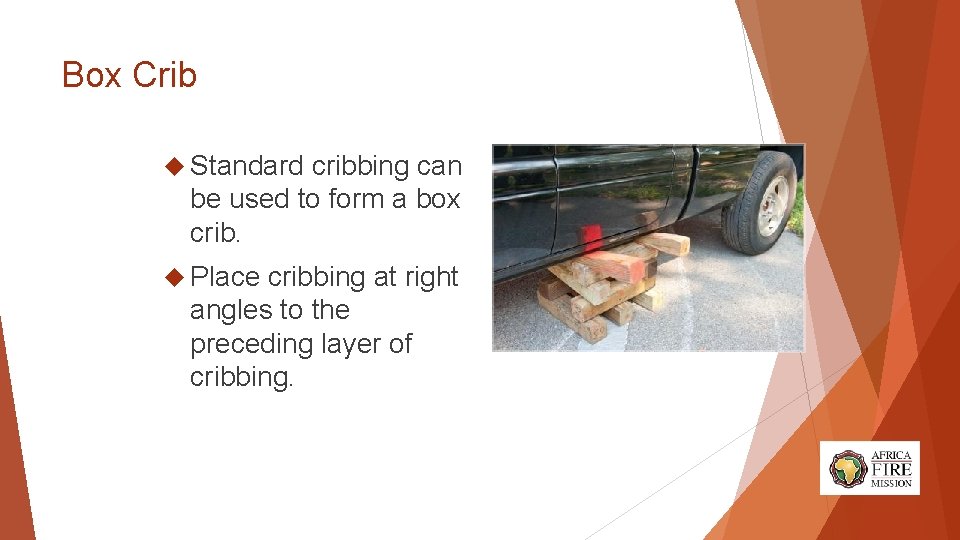 Box Crib Standard cribbing can be used to form a box crib. Place cribbing
