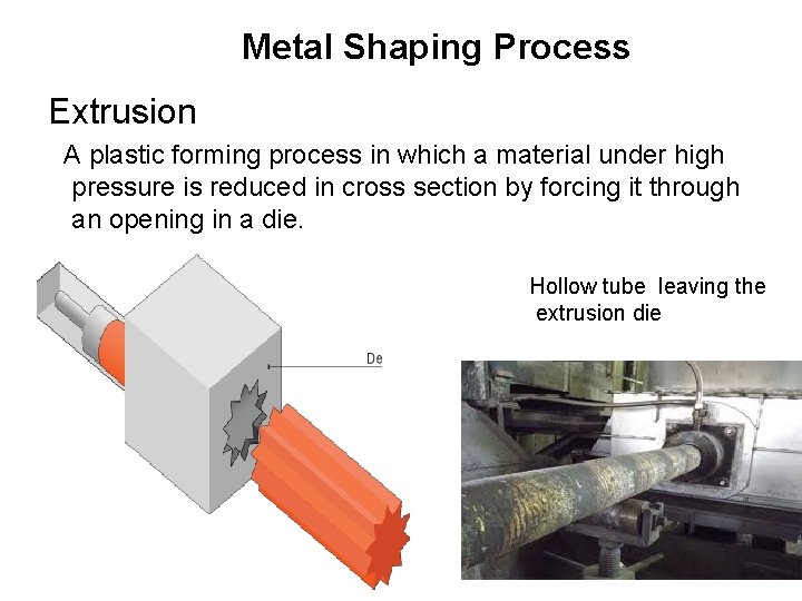 Metal Shaping Process Extrusion A plastic forming process in which a material under high