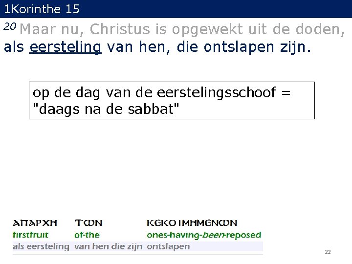 1 Korinthe 15 Maar nu, Christus is opgewekt uit de doden, als eersteling van