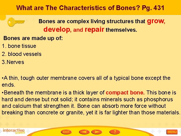What are The Characteristics of Bones? Pg. 431 Bones are complex living structures that