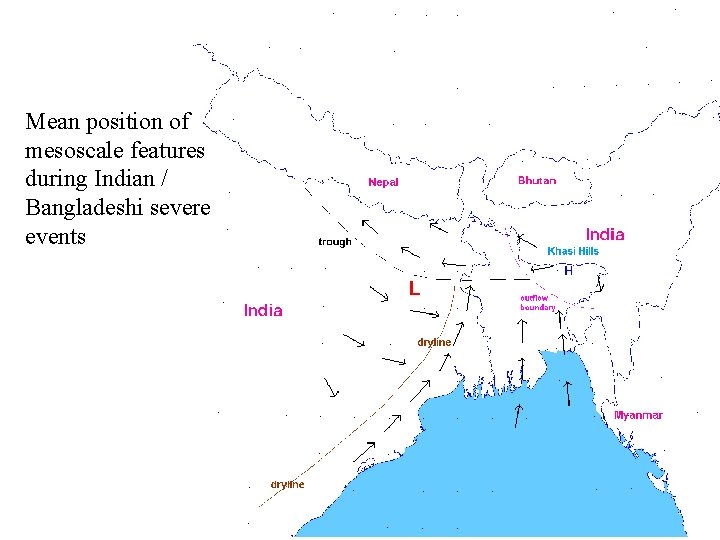 Mean position of mesoscale features during Indian / Bangladeshi severe events 