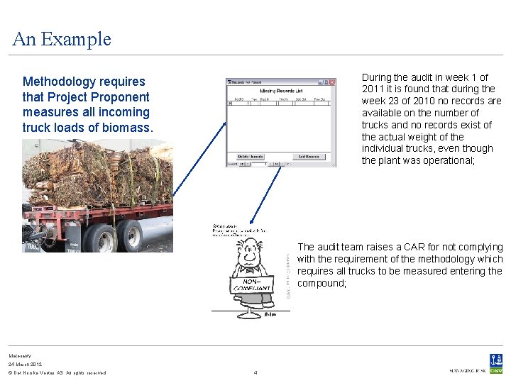 An Example During the audit in week 1 of 2011 it is found that