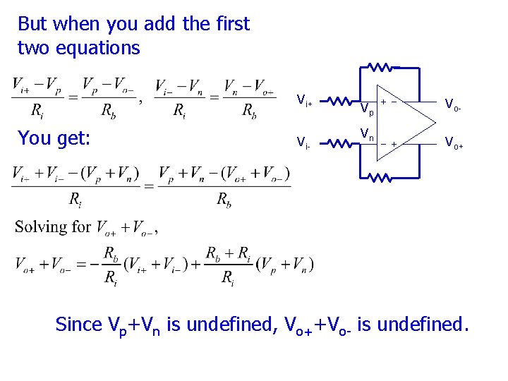 But when you add the first two equations Vi+ You get: Vi- Vp Vn