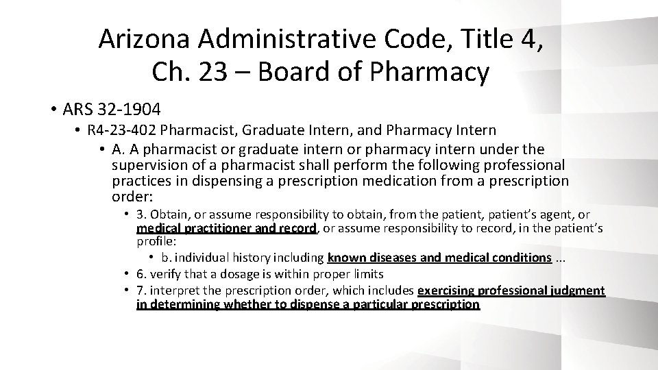 Arizona Administrative Code, Title 4, Ch. 23 – Board of Pharmacy • ARS 32