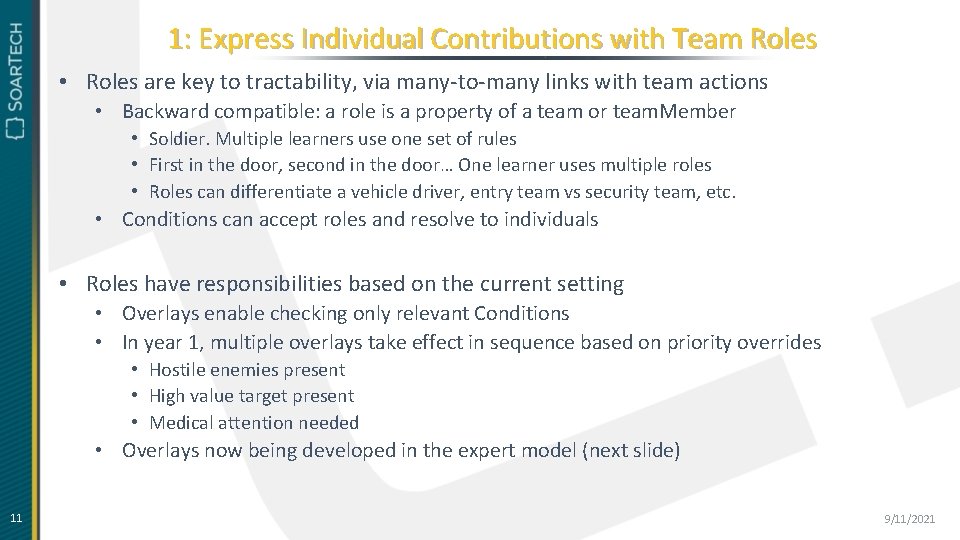 1: Express Individual Contributions with Team Roles • Roles are key to tractability, via
