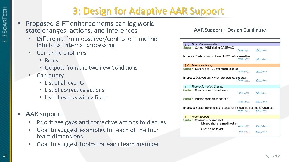 3: Design for Adaptive AAR Support • Proposed GIFT enhancements can log world state
