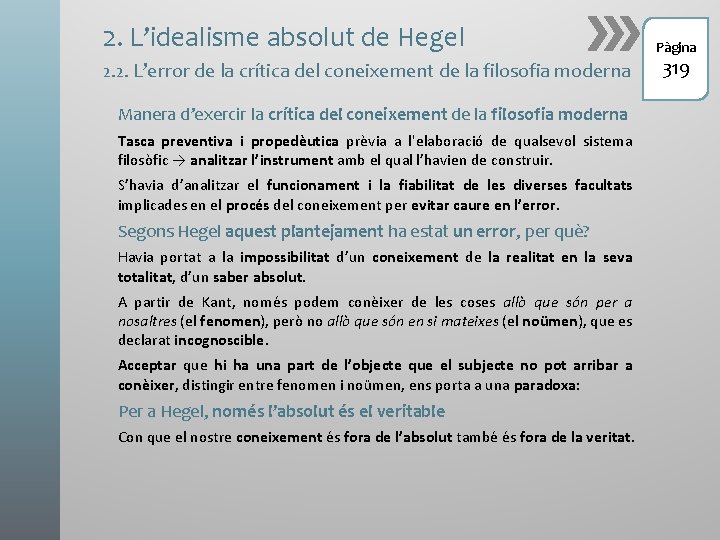 2. L’idealisme absolut de Hegel 2. 2. L’error de la crítica del coneixement de