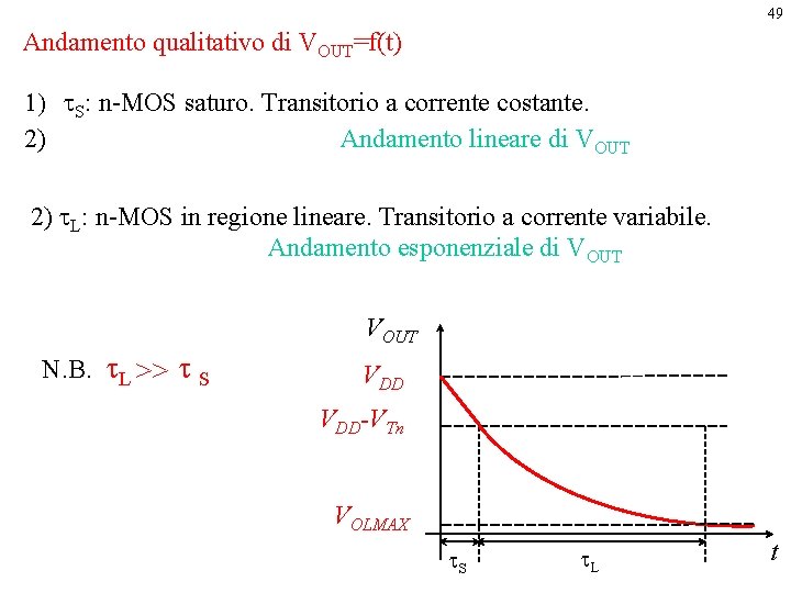 49 Andamento qualitativo di VOUT=f(t) 1) t. S: n-MOS saturo. Transitorio a corrente costante.
