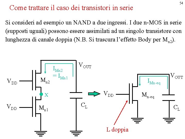 54 Come trattare il caso dei transistori in serie Si consideri ad esempio un