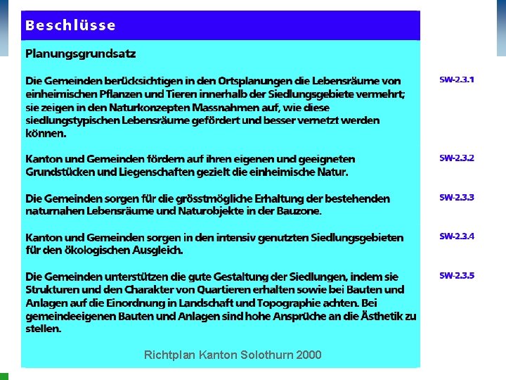 Biodiversität in der Planung Richtplan Kanton Solothurn 2000 