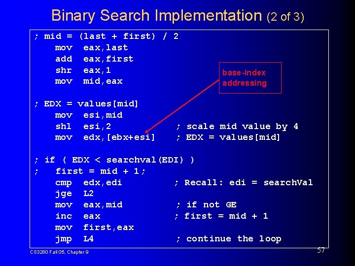 Binary Search Implementation (2 of 3) ; mid = (last + first) / 2