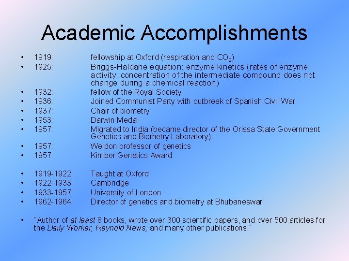 Academic Accomplishments • • 1919: 1925: fellowship at Oxford (respiration and CO 2) •