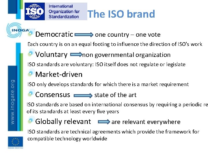 The ISO brand Democratic one country – one vote Each country is on an