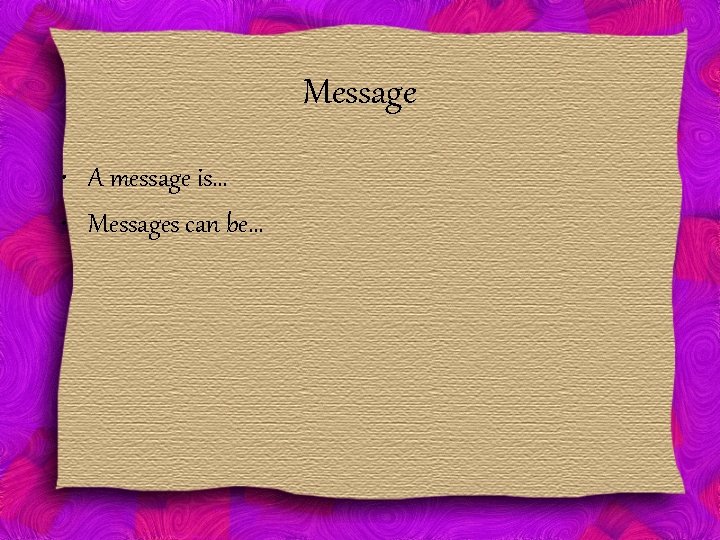 Message • A message is… • Messages can be… 