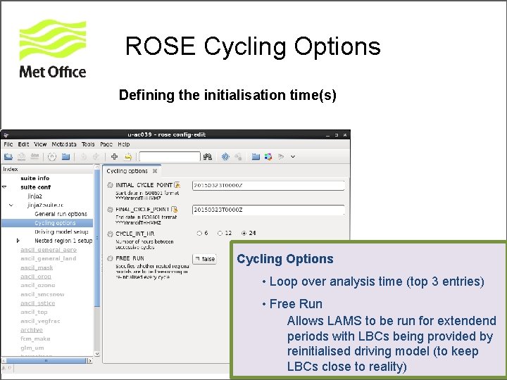 ROSE Cycling Options Defining the initialisation time(s) Cycling Options • Loop over analysis time