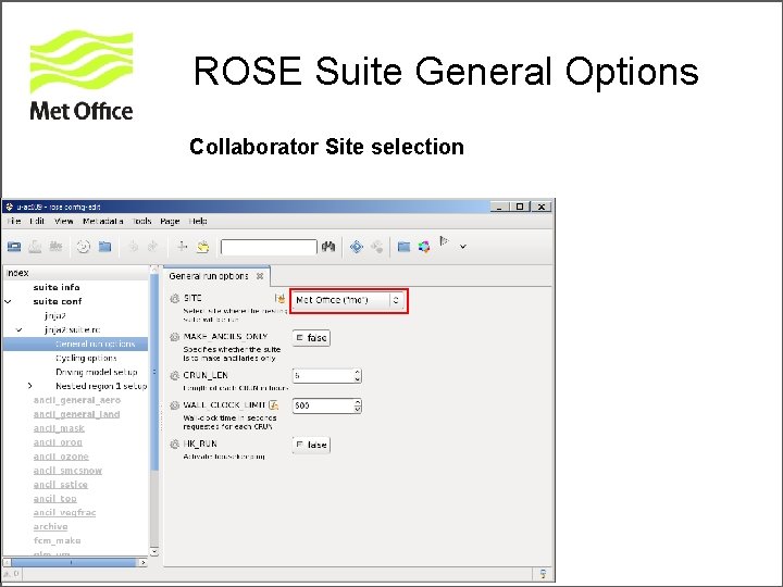 ROSE Suite General Options Collaborator Site selection 