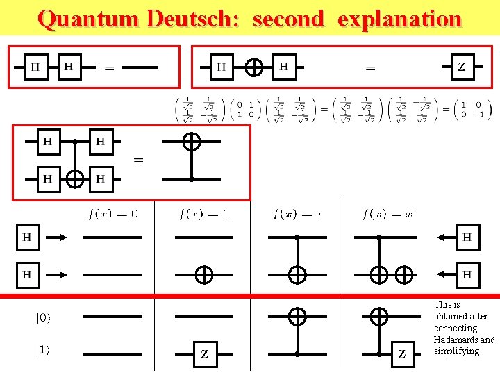 Quantum Deutsch: second explanation This is obtained after connecting Hadamards and simplifying 