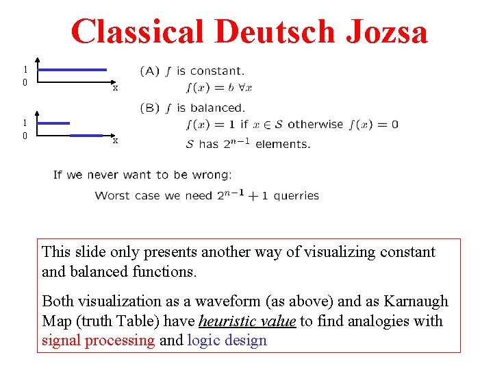 Classical Deutsch Jozsa 1 0 x This slide only presents another way of visualizing