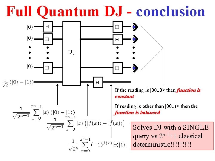 Full Quantum DJ - conclusion If the reading is |00. . 0> then function