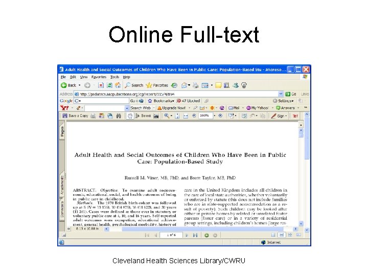 Online Full-text Cleveland Health Sciences Library/CWRU 