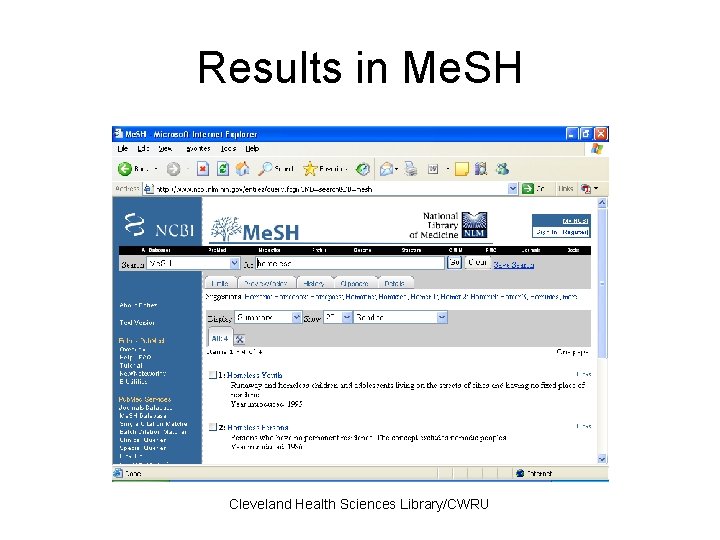 Results in Me. SH Cleveland Health Sciences Library/CWRU 