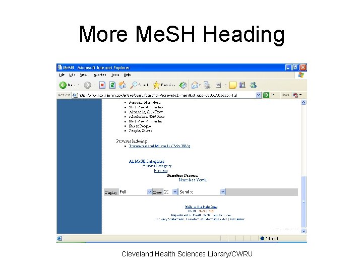 More Me. SH Heading Cleveland Health Sciences Library/CWRU 